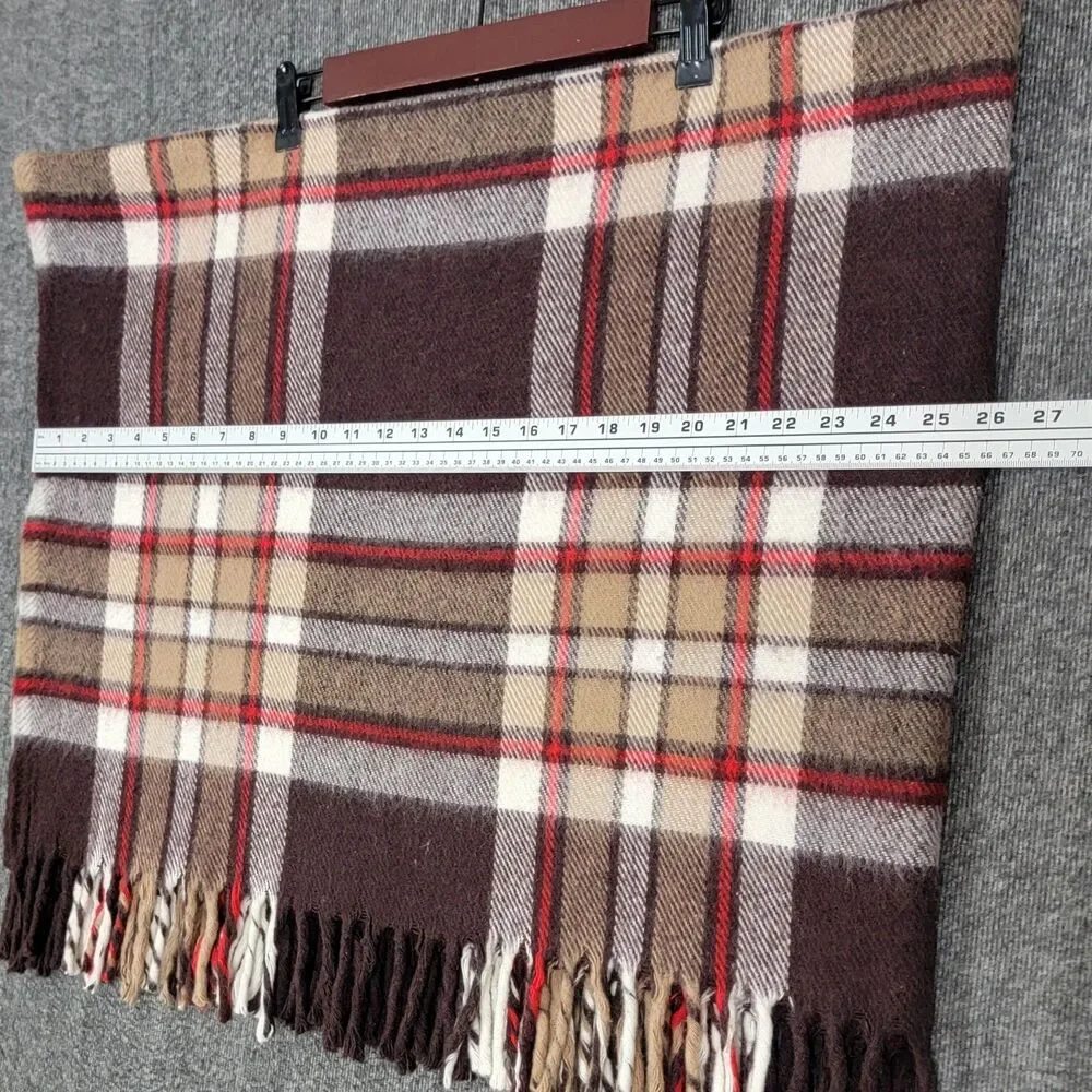 Vintage 60s Faribo Throw Blanket Brown Plaid 100% Wool Stadium Picnic USA 40x52